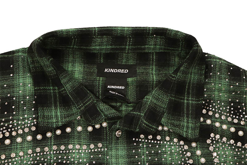 KINDRED STUDDED PLAID CROPPED SHIRT JACKET (KD244T:GREEN)