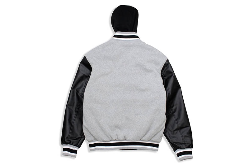 JH Design LOS ANGELES LAKERS REVERSIBLE FLEECE AND FAUX LEATHER HOODED JACKET (953-GTT8:GREY/BLACK)