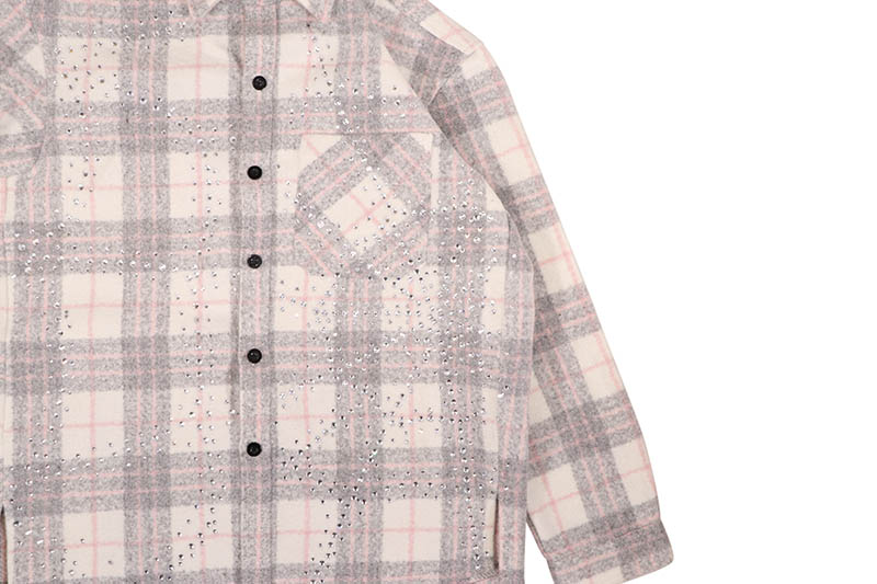 ROKU STUDIO RHINESTONES HEAVY FLANNEL SHIRT (RK6481816:HEATHER GREY/PINK)