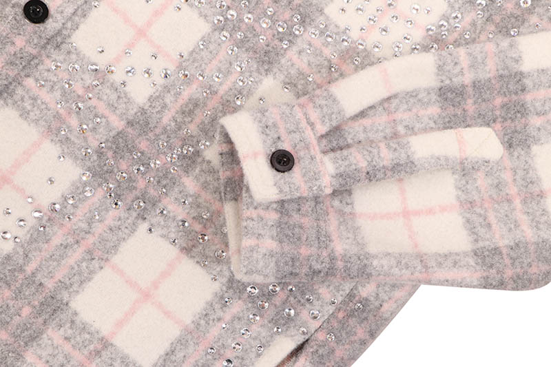 ROKU STUDIO RHINESTONES HEAVY FLANNEL SHIRT (RK6481816:HEATHER GREY/PINK)