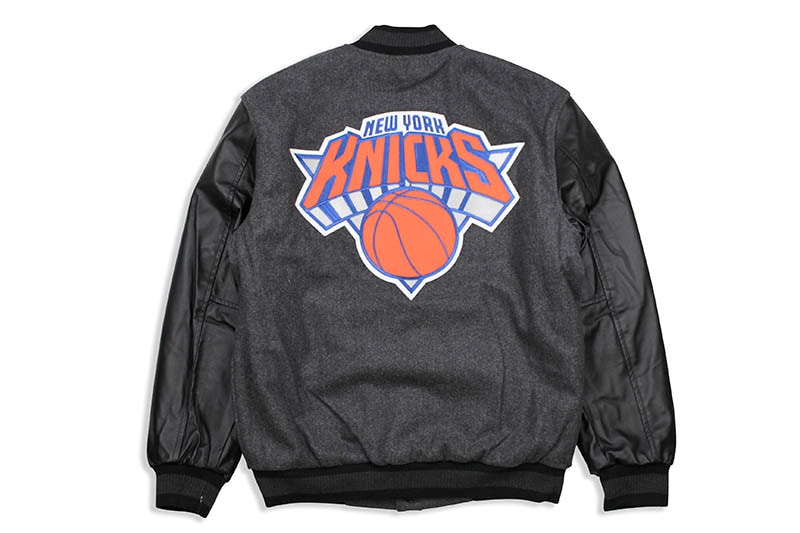 JH Design NEW YORK KNICKS REVERSIBLE LEATHER WOOL POLY TWILL JACKET (203-REV7:CHARCOAL/BLACK)