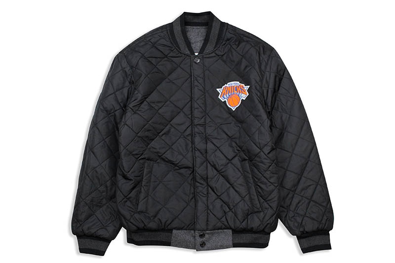 JH Design NEW YORK KNICKS REVERSIBLE LEATHER WOOL POLY TWILL JACKET (203-REV7:CHARCOAL/BLACK)