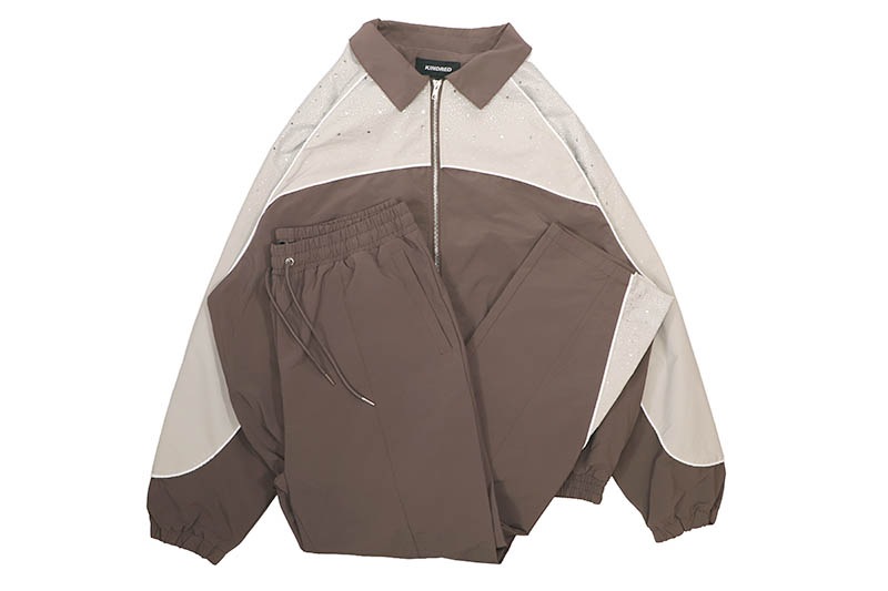 KINDRED RHINESTONE NYLON ZIP UP TRACKSUIT (KD2236:BROWN/KHAKI)