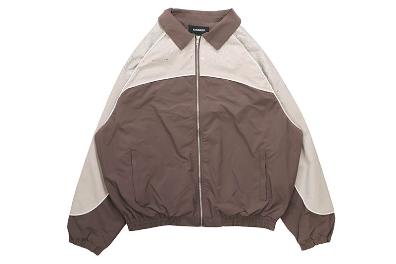 KINDRED RHINESTONE NYLON ZIP UP TRACKSUIT (KD2236:BROWN/KHAKI)