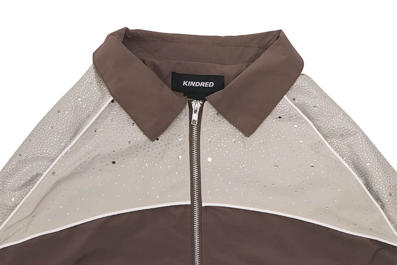 KINDRED RHINESTONE NYLON ZIP UP TRACKSUIT (KD2236:BROWN/KHAKI)