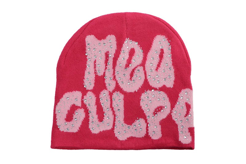 MEA CULPA Y2K RHINESTONE BEANIE (ROSE PINK)