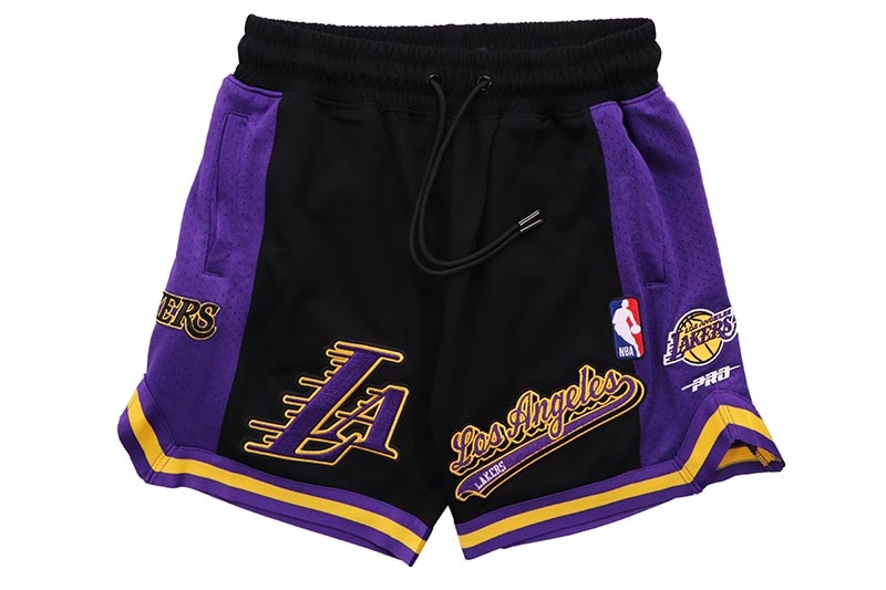 PRO STANDARD LOS ANGELES LAKERS SCRIPT TAIL DOUBLE KNIT 2.0 SHORT (BLL3515428-BKP:BLACK/PURPLE)