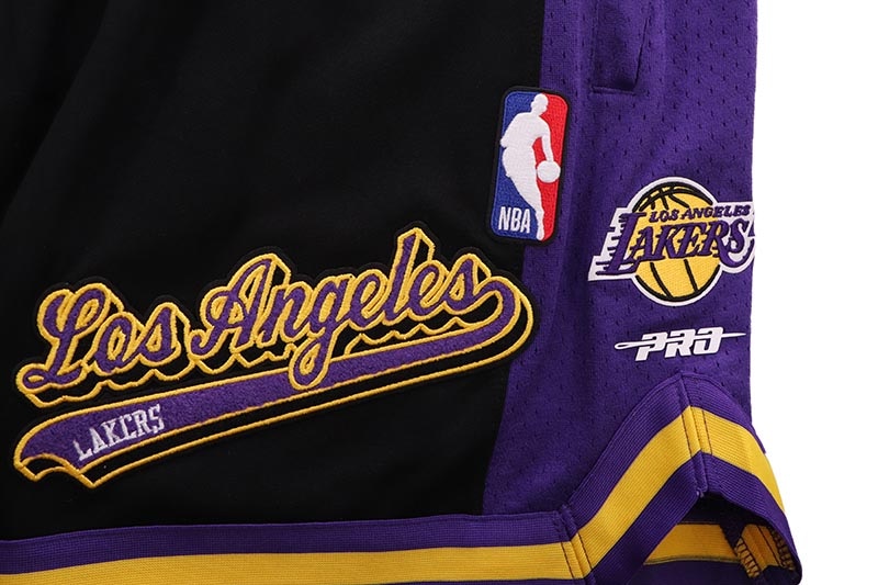 PRO STANDARD LOS ANGELES LAKERS SCRIPT TAIL DOUBLE KNIT 2.0 SHORT (BLL3515428-BKP:BLACK/PURPLE)