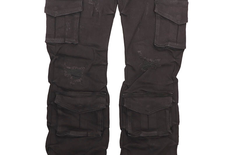 KINDRED STACKED FIT DENIM CARGO PANTS (KD2056B:JET BLACK)