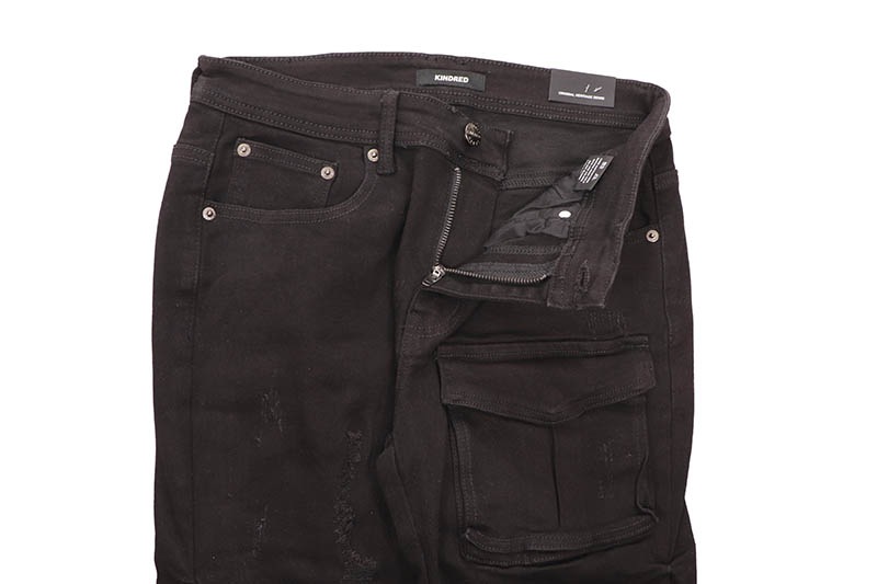 KINDRED STACKED FIT DENIM CARGO PANTS (KD2056B:JET BLACK)