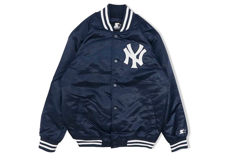 STARTER NEW YORK YANKEES SATIN VARSITY JACKET (LS85N664:NAVY)