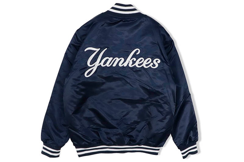 STARTER NEW YORK YANKEES SATIN VARSITY JACKET (LS85N664:NAVY)