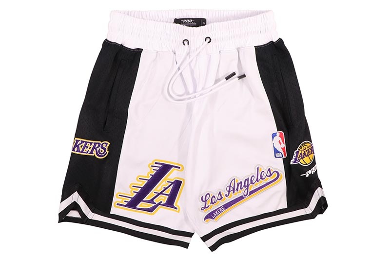 PRO STANDARD LOS ANGELES LAKERS SCRIPT TAIL DOUBLE KNIT 2.0 SHORT (BLL3515428-WBL:WHITE/BLACK)