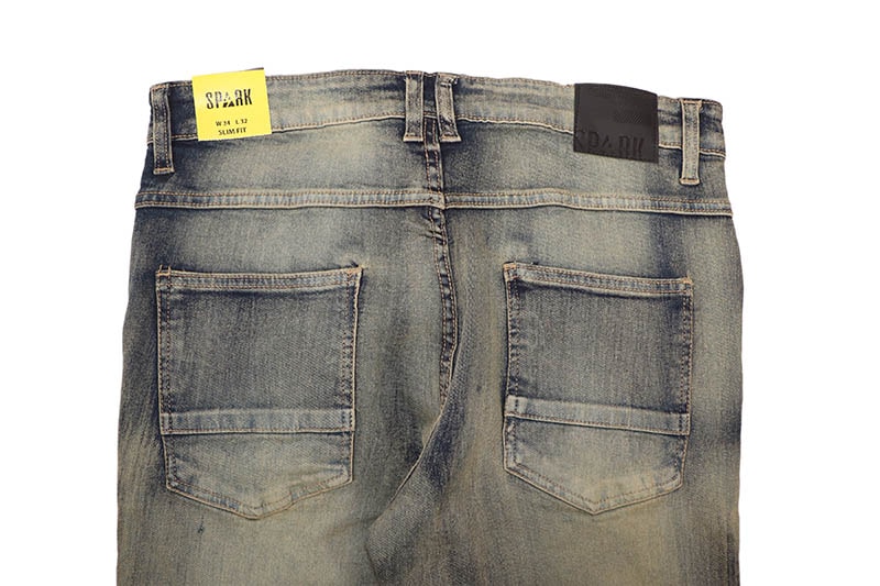 SPARK SLIM STRAIGHT FIT STRETCH JEANS WITH 3D CRINKLE & REPAIR
