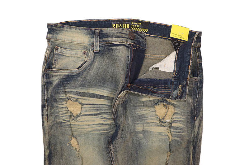 SPARK SLIM STRAIGHT FIT STRETCH JEANS WITH 3D CRINKLE & REPAIR