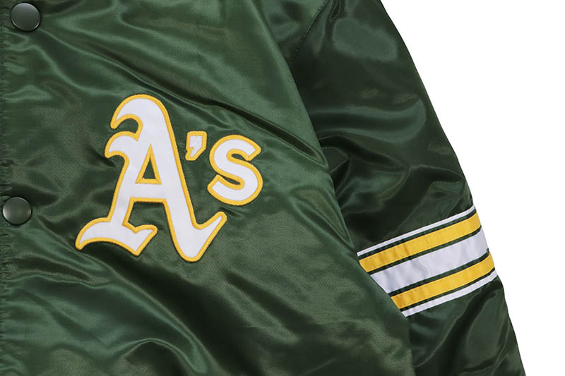 STARTER OAKLAND ATHLETICS VARSITY SATIN FULL-SNAP JACKET (LS250167-OLA:GREEN)