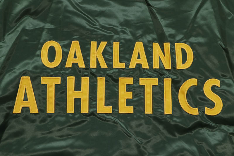 STARTER OAKLAND ATHLETICS VARSITY SATIN FULL-SNAP JACKET (LS250167-OLA:GREEN)