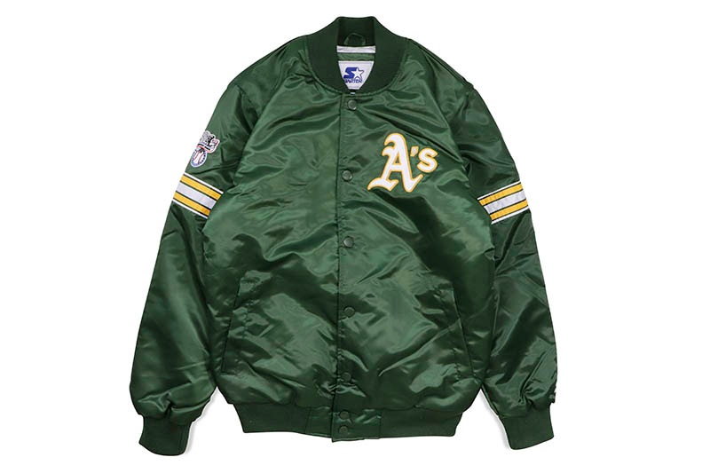 STARTER OAKLAND ATHLETICS VARSITY SATIN FULL-SNAP JACKET (LS250167-OLA:GREEN)