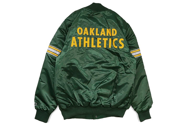 STARTER OAKLAND ATHLETICS VARSITY SATIN FULL-SNAP JACKET (LS250167-OLA:GREEN)