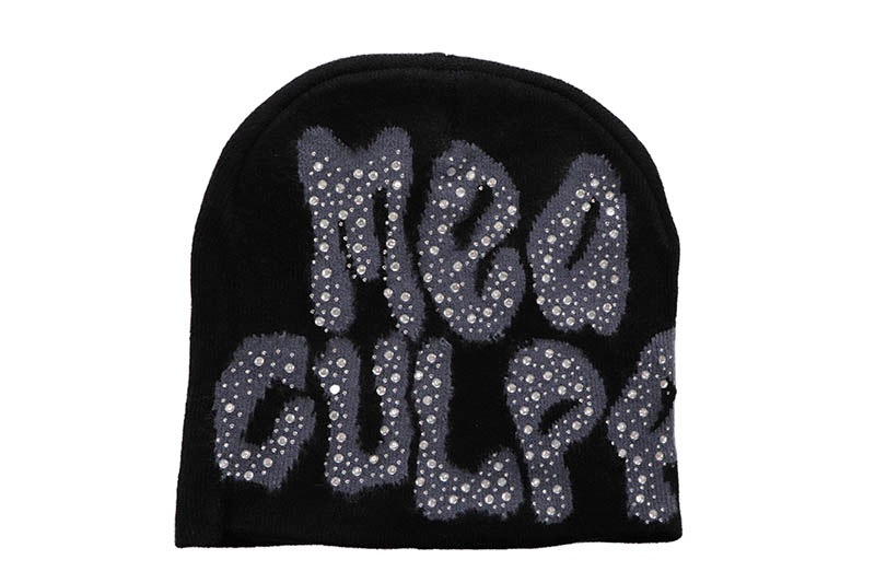 MEA CULPA Y2K RHINESTONE BEANIE (BLACK GREY)