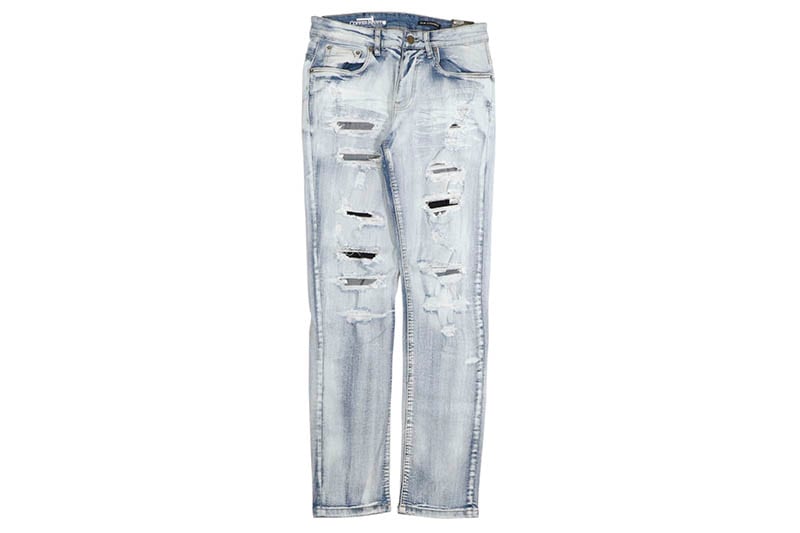 COPPER RIVET RIP & REPAIR JEANS (413015-LSB:LIGHT SAND BLUE)