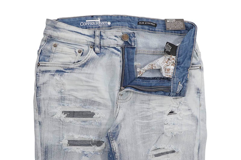 COPPER RIVET RIP & REPAIR JEANS (413015-LSB:LIGHT SAND BLUE)