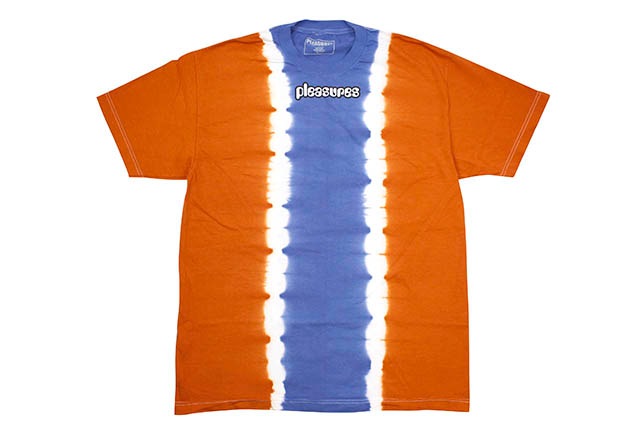 PLEASURES GUM LOGO SPLIT DYE T-SHIRT (ORANGE/BLUE)