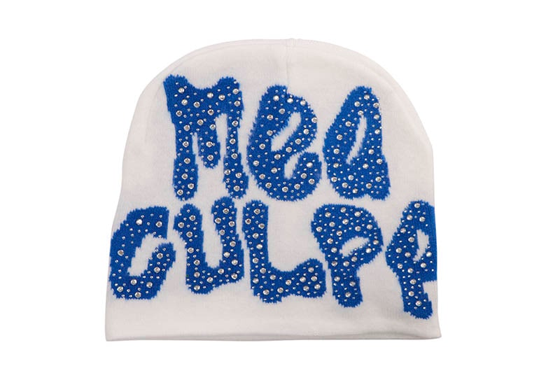 MEA CULPA Y2K RHINESTONE BEANIE (WHITE BLUE)