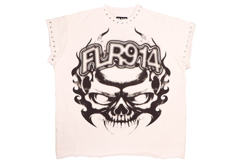FLOOR 914 SKULL INFERNO CUT OFF T-SHIRT (WHITE)