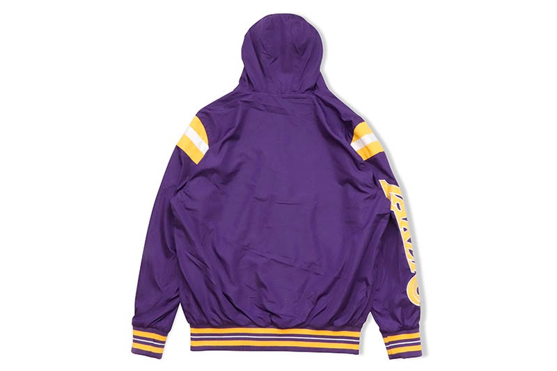 STARTER LOS ANGELES LAKERS REVERSIBLE HOODED BOMBER JACKET (LA130252:PURPLE/CHARCOAL GRAY)