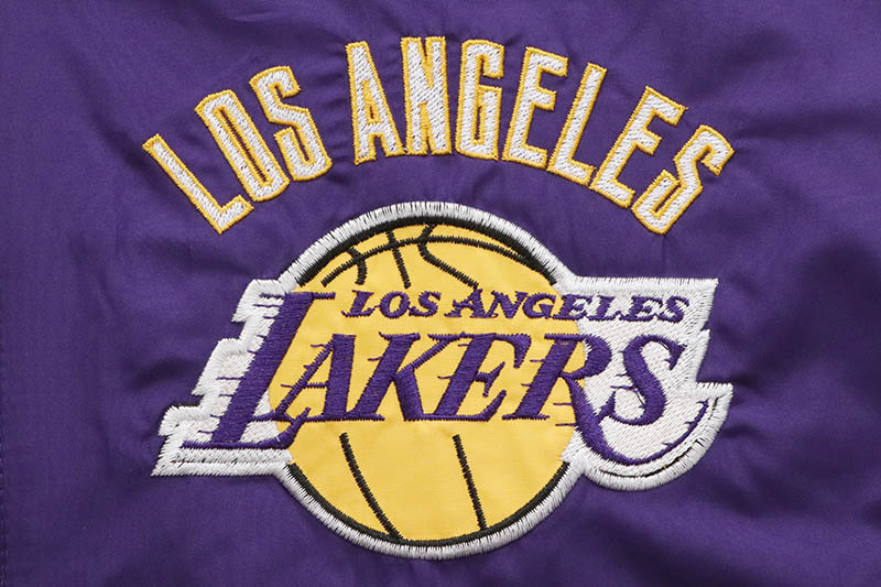 STARTER LOS ANGELES LAKERS REVERSIBLE HOODED BOMBER JACKET (LA130252:PURPLE/CHARCOAL GRAY)