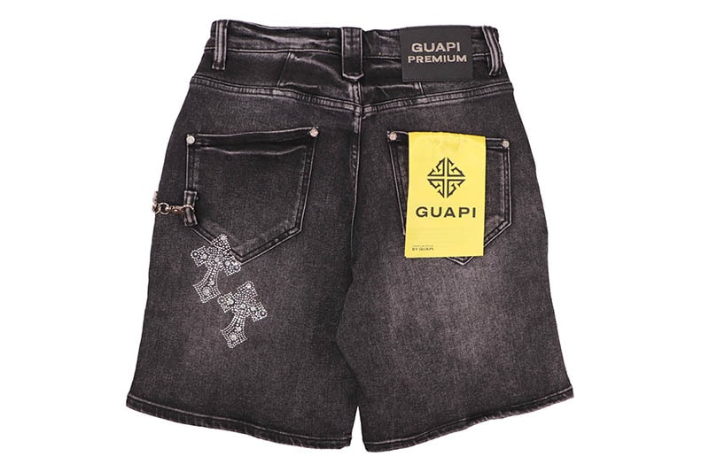 GUAPI OBSIDIAN BLACK FADED CROSS DENIM SHORTS (834BFCDS) | Brand