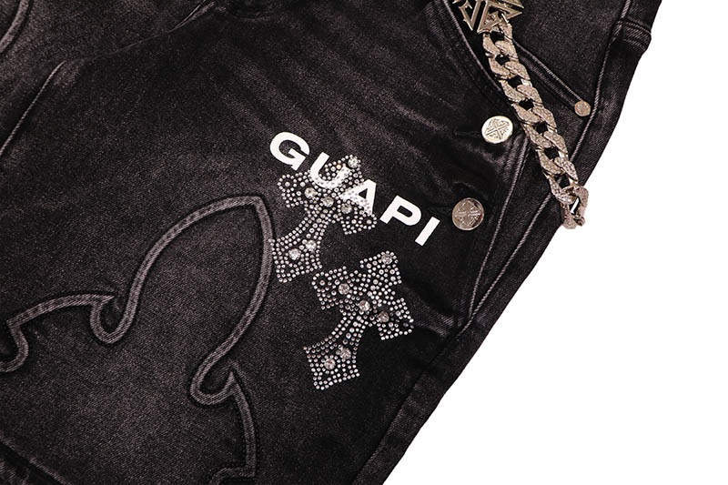 GUAPI OBSIDIAN BLACK FADED CROSS DENIM SHORTS (834BFCDS) | Brand
