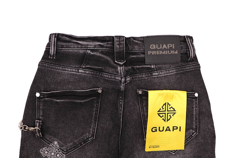 GUAPI OBSIDIAN BLACK FADED CROSS DENIM SHORTS (834BFCDS) | Brand
