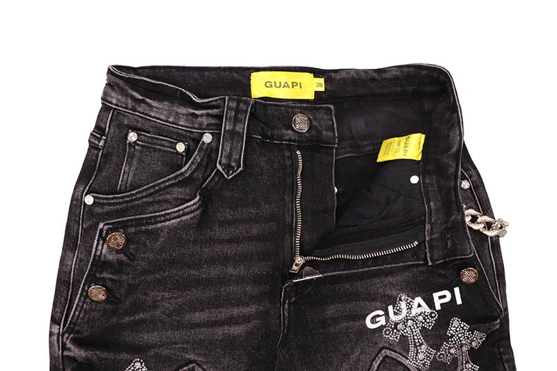 GUAPI OBSIDIAN BLACK FADED CROSS DENIM SHORTS (834BFCDS) | Brand