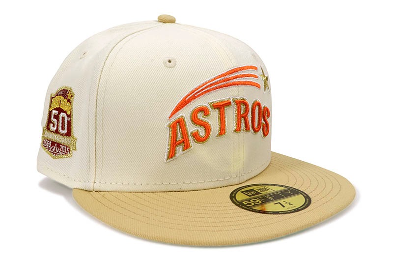 NEW ERA HOUSTON ASTROS 59FIFTY FITTED CAP (50TH ANNIVERSARY CUSTOM SIDE PATCH/GREEN UNDER VISOR/CHROME SOFT YELLLOW)