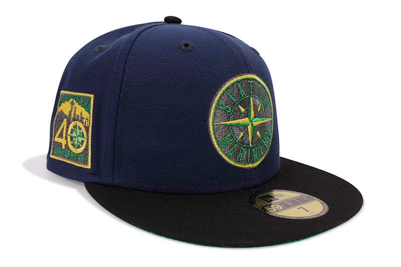 NEW ERA SEATTLE MARINERS 59FIFTY FITTED CAP (40TH ANNIVERSARY CUSTOM SIDE PATCH/GREEN UNDER VISOR/NAVY BLACK)