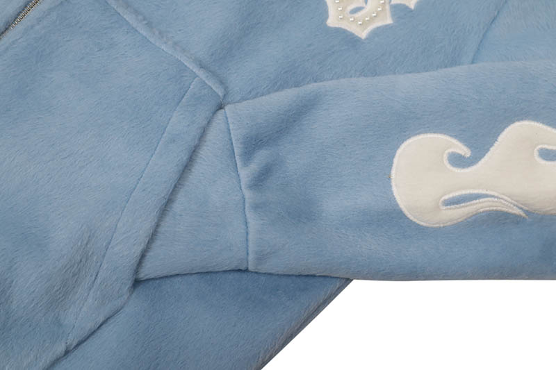 COPPER RIVET SAINTS MOHAIR PEARL EMBROIDERY ZIP HOODIE (531081-LB:LIGHT BLUE)