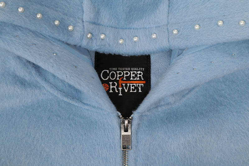 COPPER RIVET SAINTS MOHAIR PEARL EMBROIDERY ZIP HOODIE (531081-LB:LIGHT BLUE)