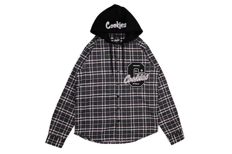 COOKIES LS FLANNEL SHIRT WITH HOOD (BLACK) CM244WLT01