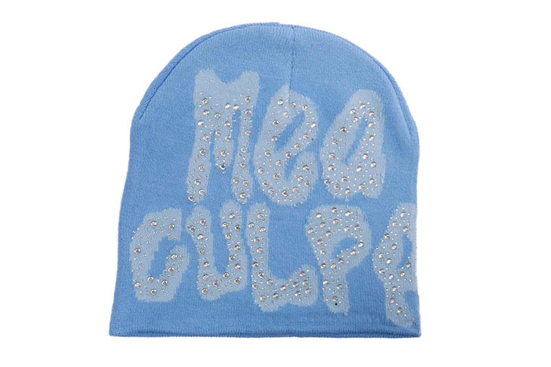 MEA CULPA Y2K RHINESTONE BEANIE (LIGHT BLUE)