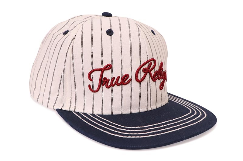 TRUE RELIGION TRUE RELIGION STRIPED BASEBALL CAP (TR2915:WHITE/BLUE)