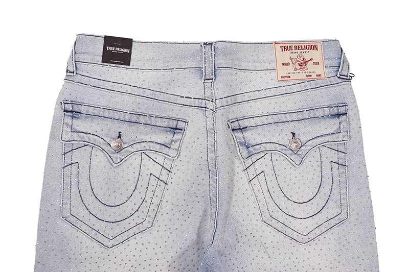 TRUE RELIGION BOBBY CRYSTAL FLAP BAGGY SHORT (111112C:LIGHT SEA