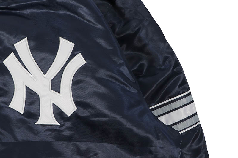 レア物New York Yankees ジャケット ネイビー/シルバー STARTER NEW YORK YANKEES VARSITY SATIN FULL-SNAP JACKET