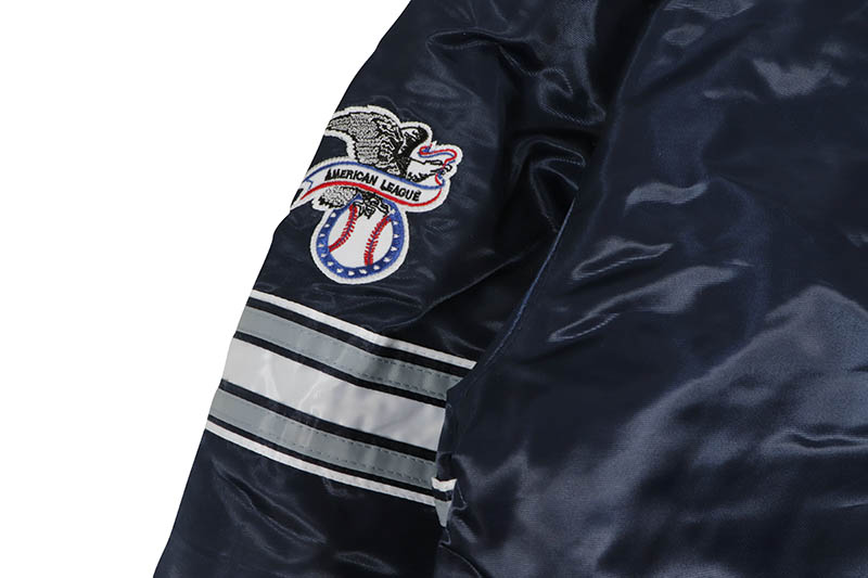 レア物New York Yankees ジャケット ネイビー/シルバー STARTER NEW YORK YANKEES VARSITY SATIN FULL-SNAP JACKET
