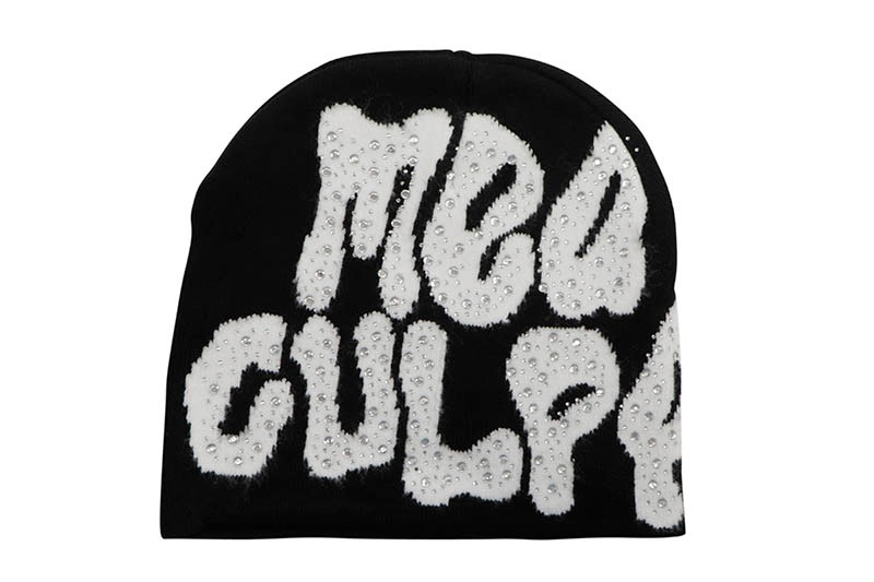 MEA CULPA Y2K RHINESTONE BEANIE (BLACK WHITE)