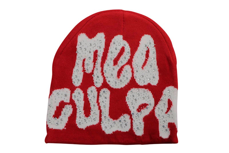MEA CULPA Y2K RHINESTONE BEANIE (RED)