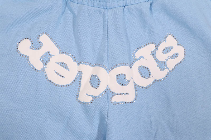 SP5DER OG WEB RHINESTONE SWEAT SHORTS (SKY BLUE)