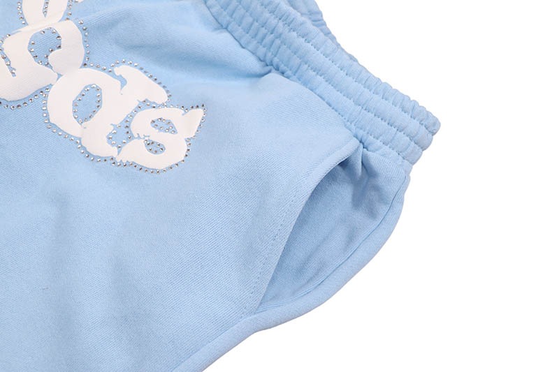 SP5DER OG WEB RHINESTONE SWEAT SHORTS (SKY BLUE)