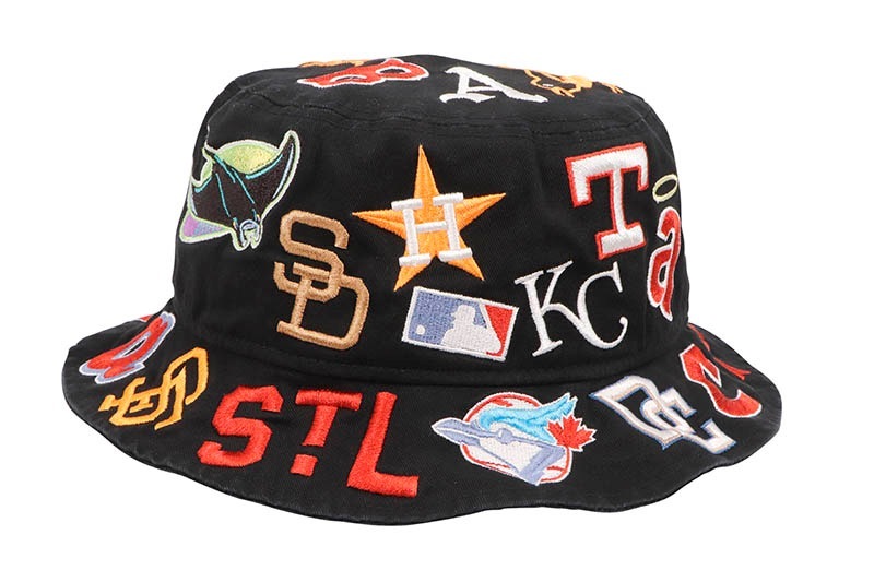 NEW ERA TEAM LOGO ALLOVER MLB COOPERSTOWN BUCKET HAT (BLACK) 14109616